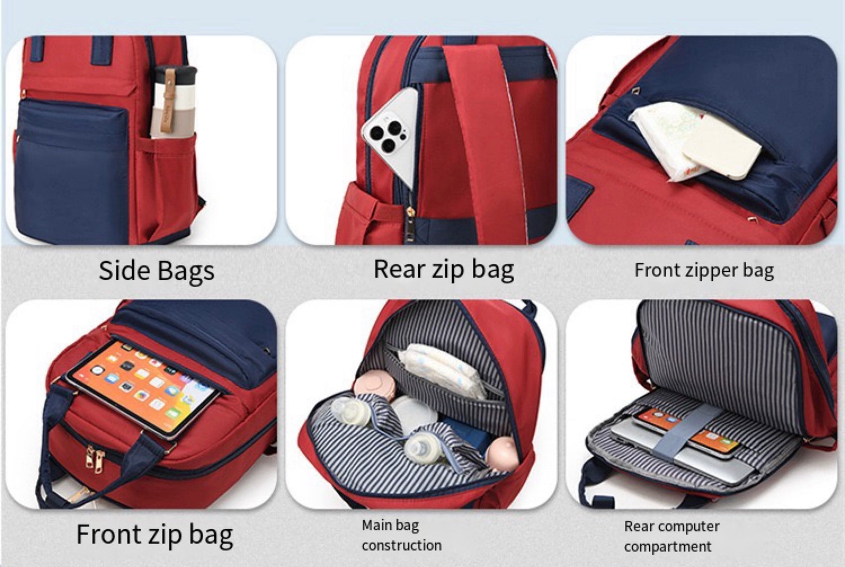 Red and Navy Blue Diaper Bag